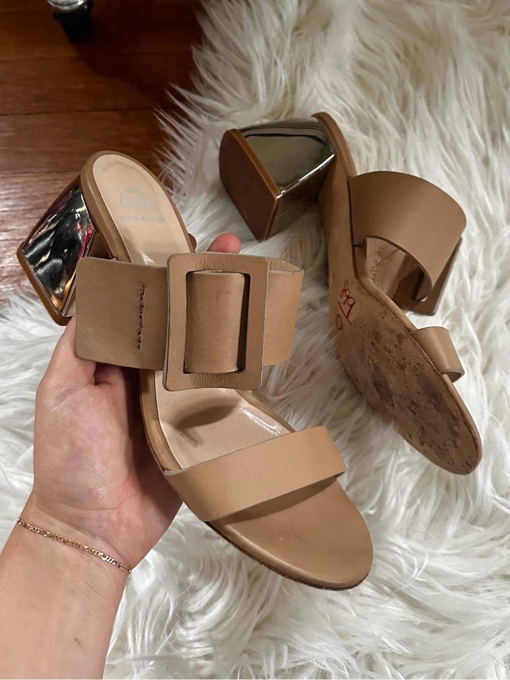 Dee Keller Tan Buckle Block Heel Slide Sandals 39 8.5